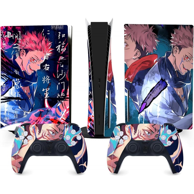 Ensemble de skins pour console et contrôleur PS5 | Anime Sukuna & Yuji Itadori | Autocollant en vinyle à finition mate | Compati