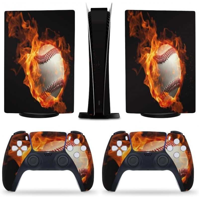 Baseball on Fire pour PS5 Skin Console et accessoires de contrôleur Skins de couverture Anime Vinyl Cover Sticker Ensemble compl