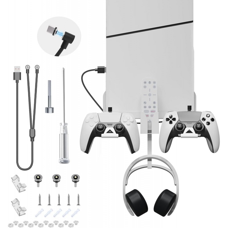 Kit de montage mural JDDWIN compatible avec la console PlayStation 5 Slim, kit de montage mural en métal léger pour PS5 Slim Edi