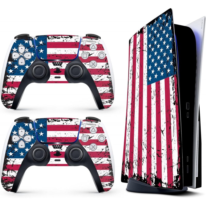 Autocollant de drapeau américain HK Studio pour PS5 Disc Edition et Digital Edition - Étanche, sans bulles, comprenant 2 skins d