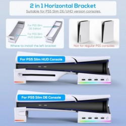 FASTSNAIL Support horizontal avec lumière LED RVB pour nouvelle console PS5 Slim, accessoires de support avec 14 modes d'éclaira