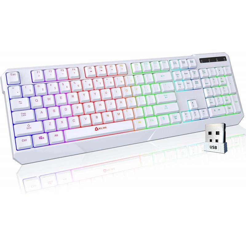 Clavier de jeu sans fil Klim Chroma RGB - Batterie rechargeable longue durée - Saisie rapide et silencieuse - Clavier sans fil r