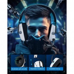 Casque de jeu sans fil pour PC, PS4, PS5, Mac, Switch, casque de jeu USB 2,4 GHz avec microphone, casque de jeu Bluetooth, pilot