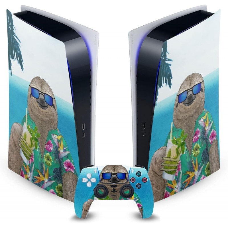 Head Case Designs Autocollant de façade en vinyle sous licence officielle Barruf Sloth In Summer Art Mix pour console Sony PlayS