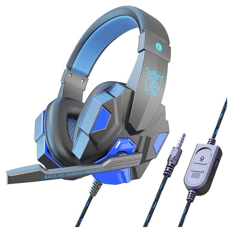 Casque de jeu stéréo pour PS4 PC Xbox One PS5 Controller, casque supra-auriculaire antibruit avec microphone, lumière LED, surro