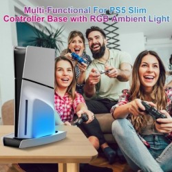 Base de contrôleur PS5 Slim avec lumière ambiante RVB, support de base de refroidissement multifonctionnel pour accessoires PS5 