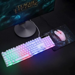 Clavier et souris de jeu filaire CHOCNHOW Clavier blanc rétroéclairé arc-en-ciel, touches lumineuses, touches multimédia, étanch