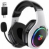 Casque de jeu sans fil 2,4 GHz pour 40 heures et plus, casque sans fil Bluetooth 5.3 avec micro ENC réglable à 360 degrés, casqu