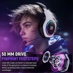 Casque de jeu sans fil 2,4 GHz pour 40 heures et plus, casque sans fil Bluetooth 5.3 avec micro ENC réglable à 360 degrés, casqu