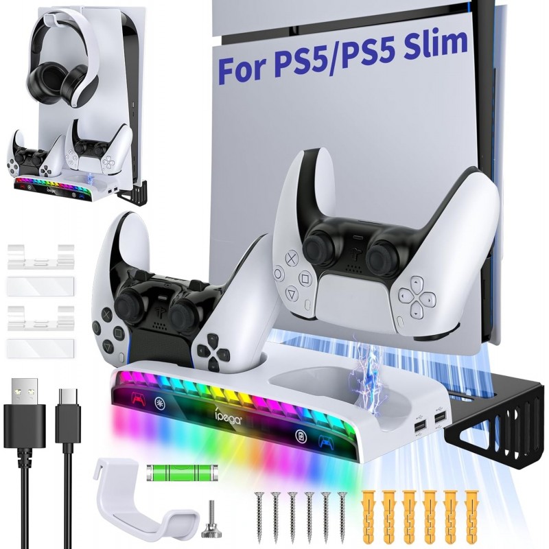 Kit de montage mural pour console PS5 Slim/PS5 - Double station de charge compatible avec les accessoires PlayStation 5 (disque 