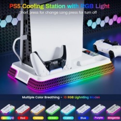 Station de refroidissement PS5 Slim, support PS5 RGB et ventilateur turbo avec double station de charge pour PlayStation 5, kits