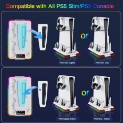 Station de refroidissement PS5 Slim, support PS5 RGB et ventilateur turbo avec double station de charge pour PlayStation 5, kits