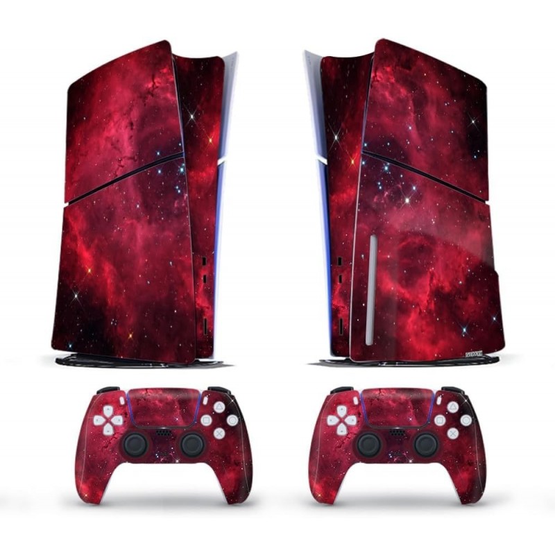 Autocollant complet pour console PS5 Slim Disc Edition, autocollant en vinyle pour manette PS5 Slim Universe Series (rouge)