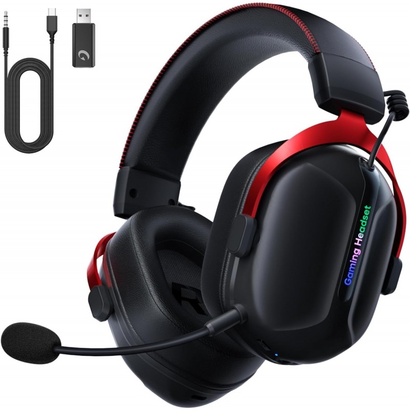 Casque de jeu sans fil, casque de jeu USB 2,4 GHz pour PS5, PS4, PC, Fortnite, Switch, Mac avec Bluetooth 5.3, batterie 60H, mic