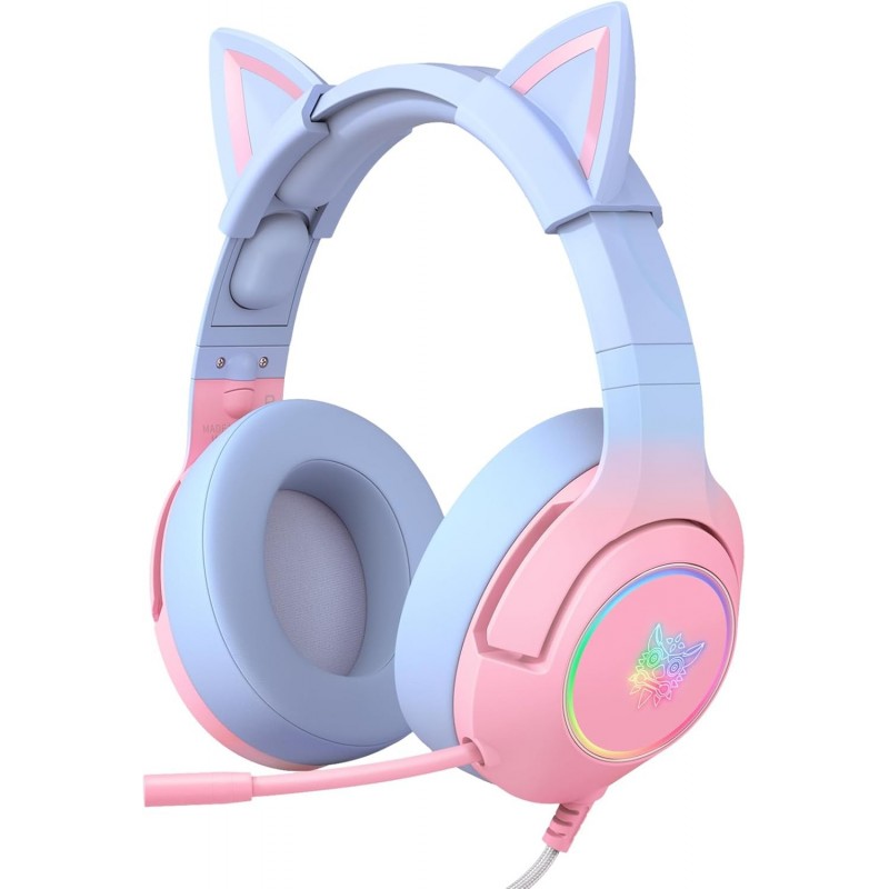 Casque de jeu PHNIXGAM pour PS4, PS5, Xbox One (sans adaptateur), casque à oreilles de chat avec microphone antibruit, rétroécla