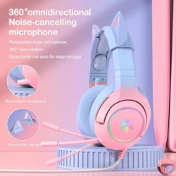 Casque de jeu PHNIXGAM pour PS4, PS5, Xbox One (sans adaptateur), casque à oreilles de chat avec microphone antibruit, rétroécla