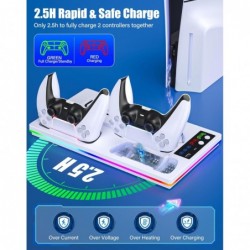 Station de refroidissement PS5/PS5 Slim avec LED RVB, support de refroidissement PS5 et station de charge de contrôleur pour PS5