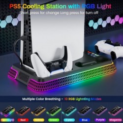 Station de refroidissement PS5, support PS5 Slim RGB et ventilateur turbo avec double station de charge, kits d'accessoires PS5,