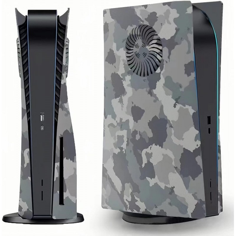 Plaque de protection PS5 avec anti-rayures, anti-empreintes digitales et aérations - Motif camouflage gris