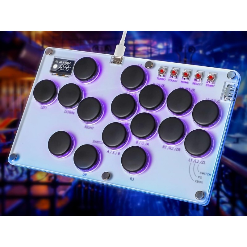 Arcade Stick M16 2024 Mise à niveau Tous les boutons Contrôleur d'arcade sans levier PS4 pour Switch, PC, PS5, PS4, PS3, Steam D