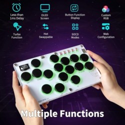 Arcade Stick M16 2024 Mise à niveau Tous les boutons Contrôleur d'arcade sans levier PS4 pour Switch, PC, PS5, PS4, PS3, Steam D