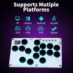 Arcade Stick M16 2024 Mise à niveau Tous les boutons Contrôleur d'arcade sans levier PS4 pour Switch, PC, PS5, PS4, PS3, Steam D