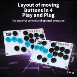 Arcade Stick M16 2024 Mise à niveau Tous les boutons Contrôleur d'arcade sans levier PS4 pour Switch, PC, PS5, PS4, PS3, Steam D