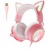 Casque d'oreille de chat, casque de jeu rose avec micro rétractable, son surround 7.1, éclairage RVB, casque filaire pour PC, PS