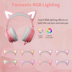 Casque d'oreille de chat, casque de jeu rose avec micro rétractable, son surround 7.1, éclairage RVB, casque filaire pour PC, PS