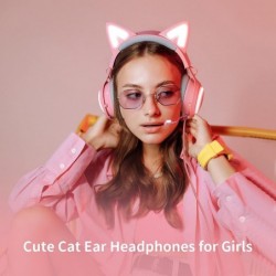 Casque d'oreille de chat, casque de jeu rose avec micro rétractable, son surround 7.1, éclairage RVB, casque filaire pour PC, PS