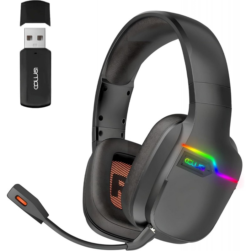 Casque de jeu sans fil pour PS5, PS4, PC, Mac, ordinateur portable, dongle USB 2,4 GHz, casque de jeu sans fil avec micro détach