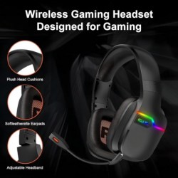 Casque de jeu sans fil pour PS5, PS4, PC, Mac, ordinateur portable, dongle USB 2,4 GHz, casque de jeu sans fil avec micro détach