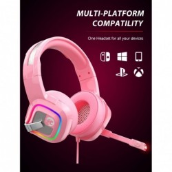 Casque de jeu rose ZIUMIER avec micro, casque Xbox One avec micro antibruit, casque PS4 avec son surround stéréo, casque supra-a