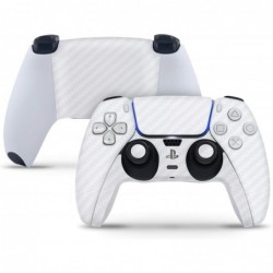 Autocollant pour console de disque PS5 en carbone blanc + ensemble de 2 skins de contrôleur