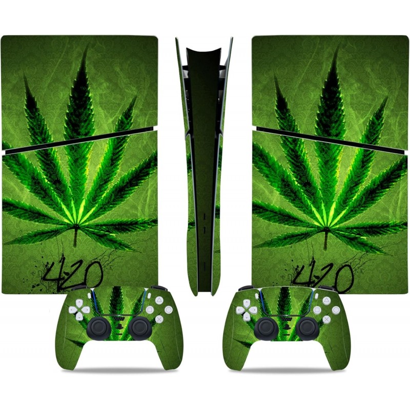 Autocollant pour console et manettes PS5 Slim Digital Edition Motif feuilles de mauvaises herbes