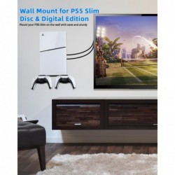 Support mural PS5 Slim, support PS5 Slim avec 2 supports de contrôleurs amovibles, flottant solidement votre nouvelle PS5 sur le